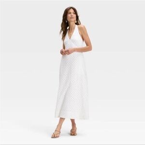 a new day White Halter Eyelet Backless Maxi Dress